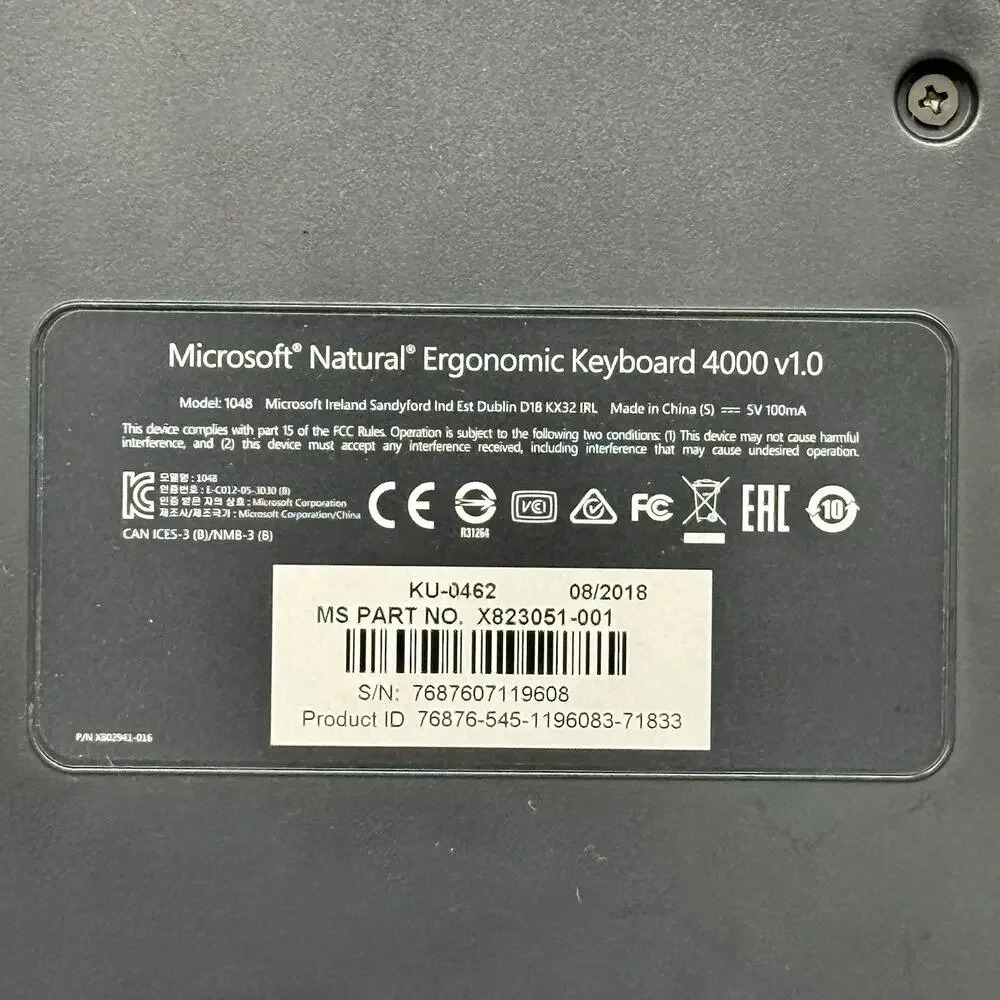 Microsoft 4000 V1.0 KU-0462 1048 Lifter Natural Ergonomic Keyboard USB Stand A
